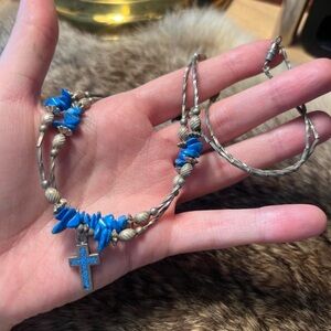 Vintage silver toned southwestern style reversible cross pendant/necklace